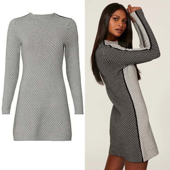 Victor Glemaud Dress Checked Cashmere Cotton Mock Neck Mini Black White L - Picture 1 of 11